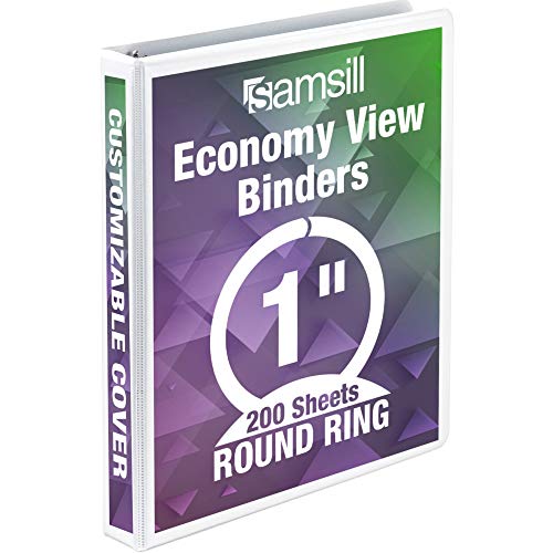Samsill 1 Inch 3 Ring Binder, Made in USA, Economy Round Ring, Clear View Cover, 200 Sheet Capacity - for School, Home, Office - White - Image 1