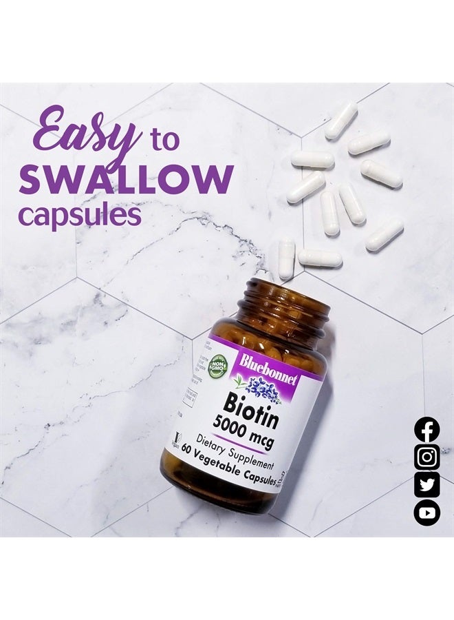 Bluebonnet Nutrition Biotin 5000 Mcg Vegetable Capsules, Biotin is a B Vitamin That Helps Make Keratin, Vegan, Vegetarian, Non GMO, Gluten Free, Soy Free, Milk Free, Kosher, 120 Vegetable Capsules - Image 4