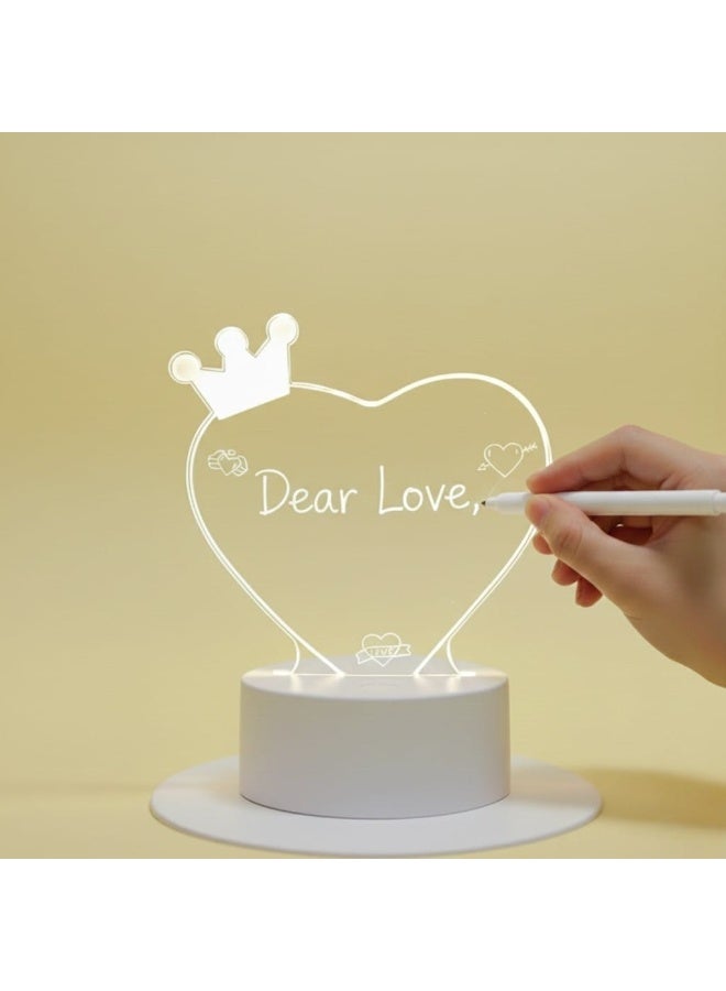 ثري دي لوحة رسائل ليلية إبداعية من الأكريليك بتقنية LED مع قلم | مصباح كتابة قابل لإعادة الكتابة يعمل بمنفذ USB بإضاءة دافئة ناعمة، مثالي كهدية في أعياد الميلاد وعيد الحب والعطلات - Image 1