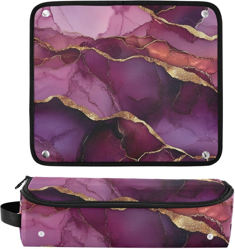 Hot Hair Tools Travel Bag and Heat Resistant Mat Carrying Case Flat Curling Iron Waterproof Organizer for Hot Tools Curling Iron Flat Irons Hair Volumizer Styler, Marble Purple Burgundy - Image 3