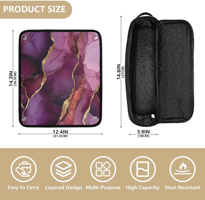 Hot Hair Tools Travel Bag and Heat Resistant Mat Carrying Case Flat Curling Iron Waterproof Organizer for Hot Tools Curling Iron Flat Irons Hair Volumizer Styler, Marble Purple Burgundy - Image 4