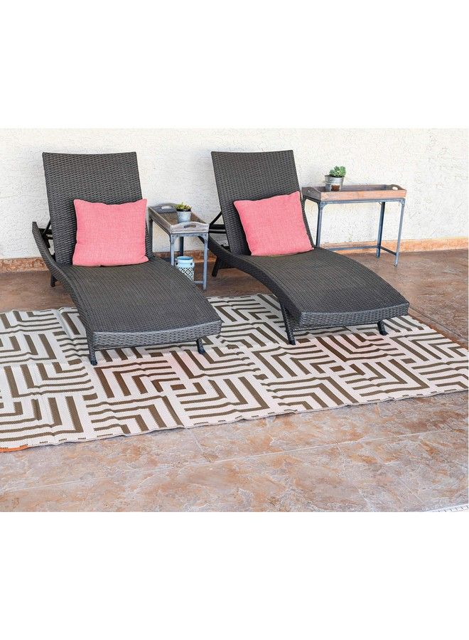 Stylish Camping 275087 5Feet By 8Feet Reversible Mat Plastic Straw Rug Large Floor Mat For Outdoors Rv Patio Backyard Picnic Beach Camping Geometric Mat (Brown Beige) - Image 1