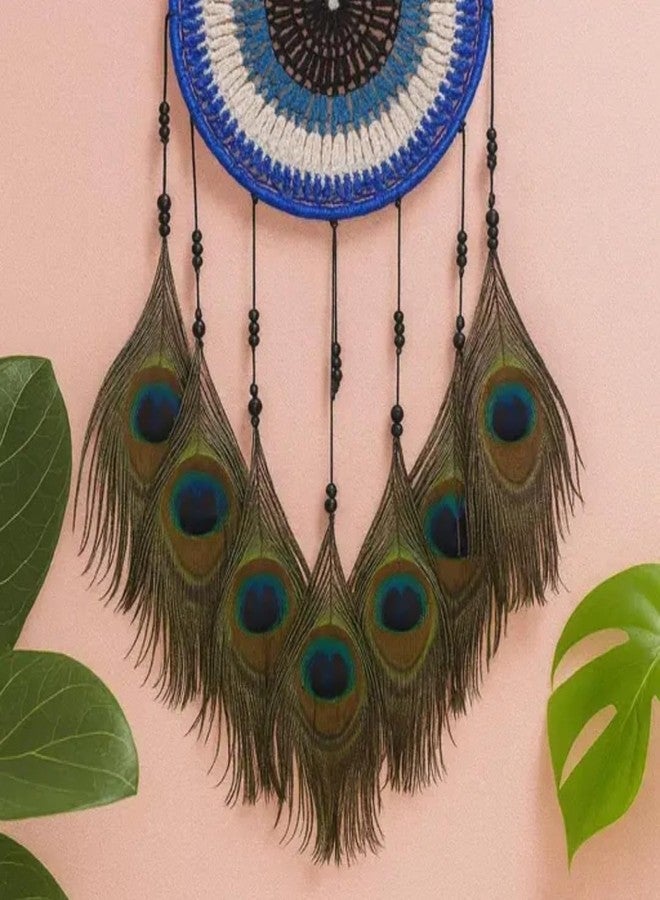 Mehruna Peacock Feather Wall Decor Dream Catcher for Bedroom, Living Room, Handicrafts Wall Hanging Items for Kids Room, Guest Room, Evil Eye Dreamcatcher Positive Energy (15Lx48Hcm) - Image 2