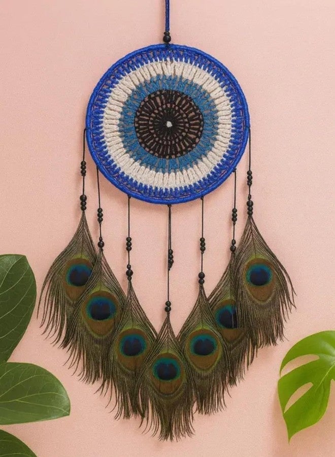 Mehruna Peacock Feather Wall Decor Dream Catcher for Bedroom, Living Room, Handicrafts Wall Hanging Items for Kids Room, Guest Room, Evil Eye Dreamcatcher Positive Energy (15Lx48Hcm) - Image 1