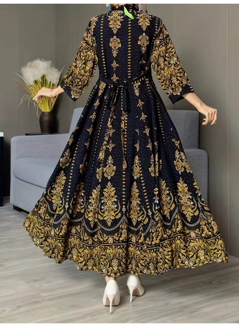 Middle Eastern Bohemian Style Dress Ethnic Embroidery Full Skirt Retro Long Dress Casual Vacation Travel Beach Dress Plus Size - Image 5