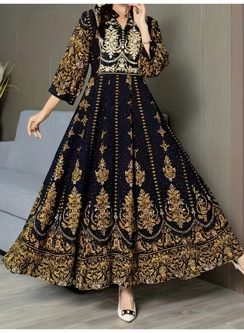 Middle Eastern Bohemian Style Dress Ethnic Embroidery Full Skirt Retro Long Dress Casual Vacation Travel Beach Dress Plus Size - Image 1
