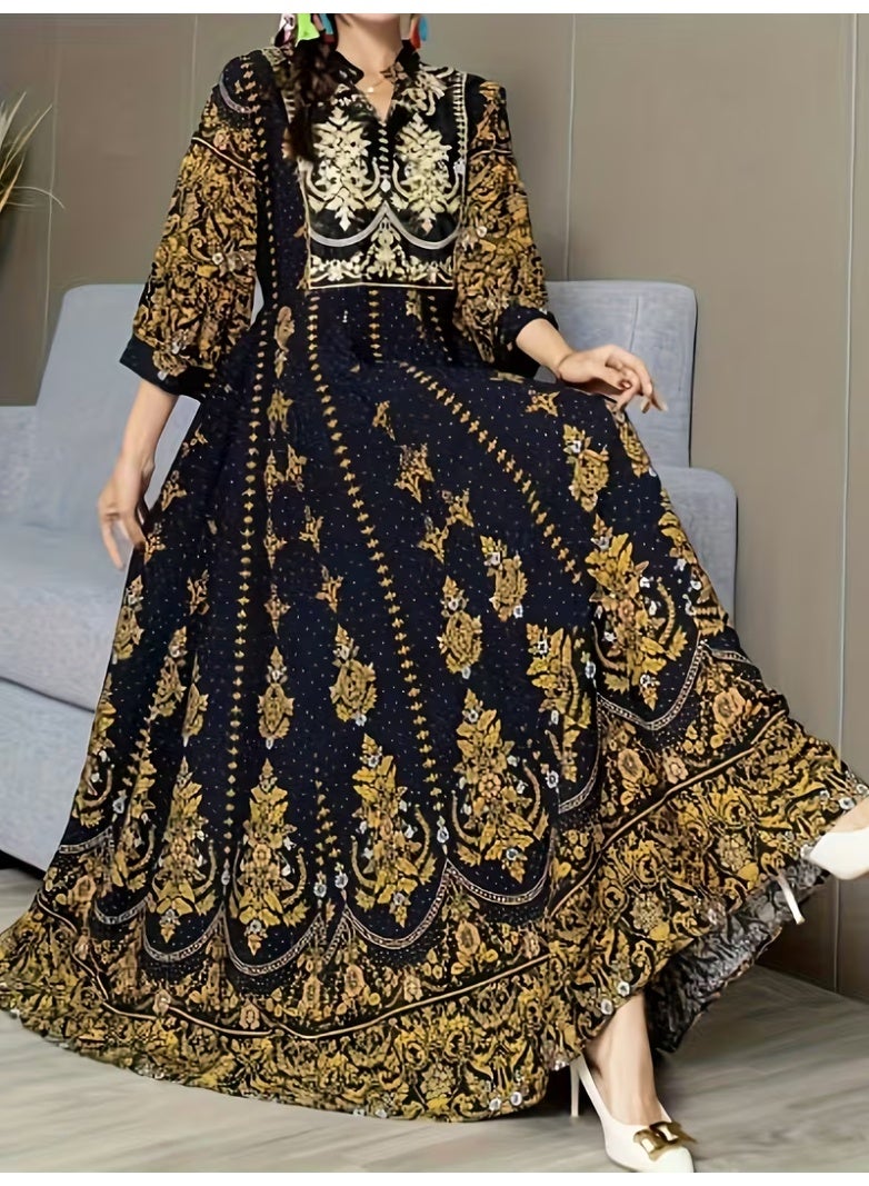 Middle Eastern Bohemian Style Dress Ethnic Embroidery Full Skirt Retro Long Dress Casual Vacation Travel Beach Dress Plus Size - Image 4