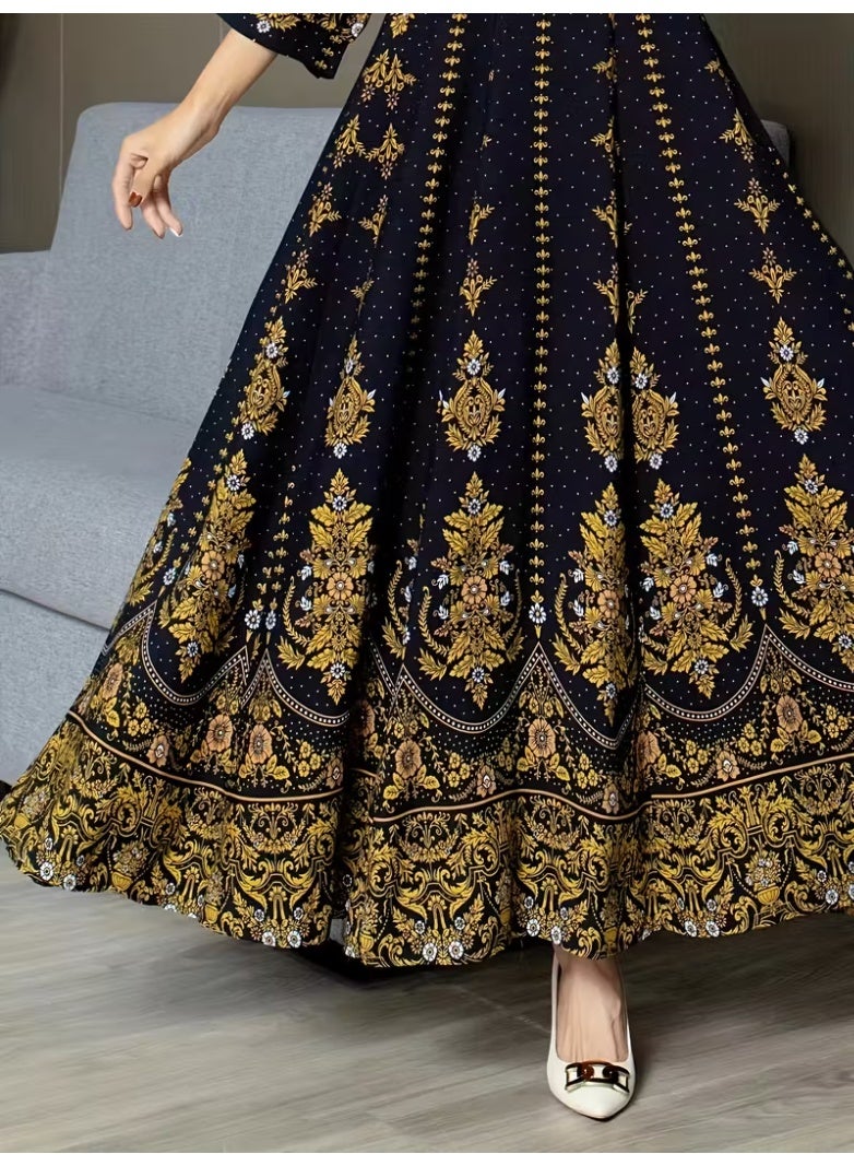 Middle Eastern Bohemian Style Dress Ethnic Embroidery Full Skirt Retro Long Dress Casual Vacation Travel Beach Dress Plus Size - Image 3