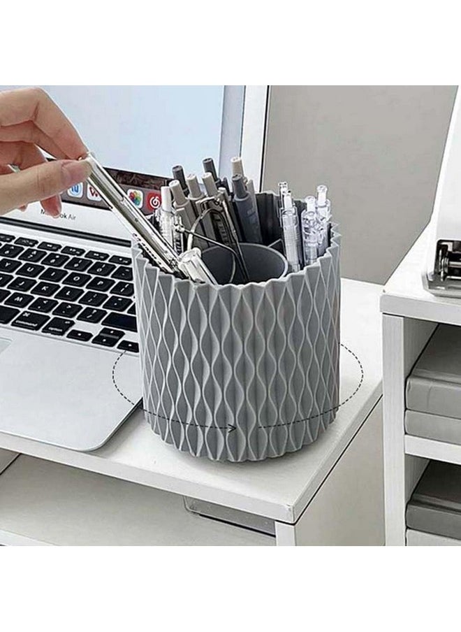 OWLFAVO - Rotate Desk Organizer, Spinning Pen Holder Stationery, 360-Degree Pencil Accessories Storage Caddy Tray For College, Home, Office, Makeup Brush, 5 Compartments, Gray - Image 1