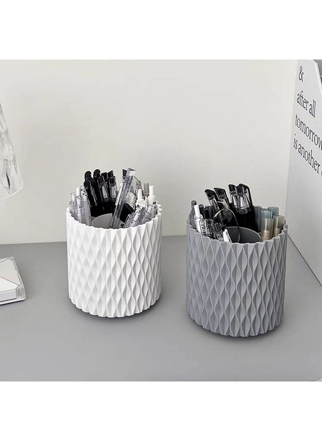 OWLFAVO - Rotate Desk Organizer, Spinning Pen Holder Stationery, 360-Degree Pencil Accessories Storage Caddy Tray For College, Home, Office, Makeup Brush, 5 Compartments, Gray - Image 1