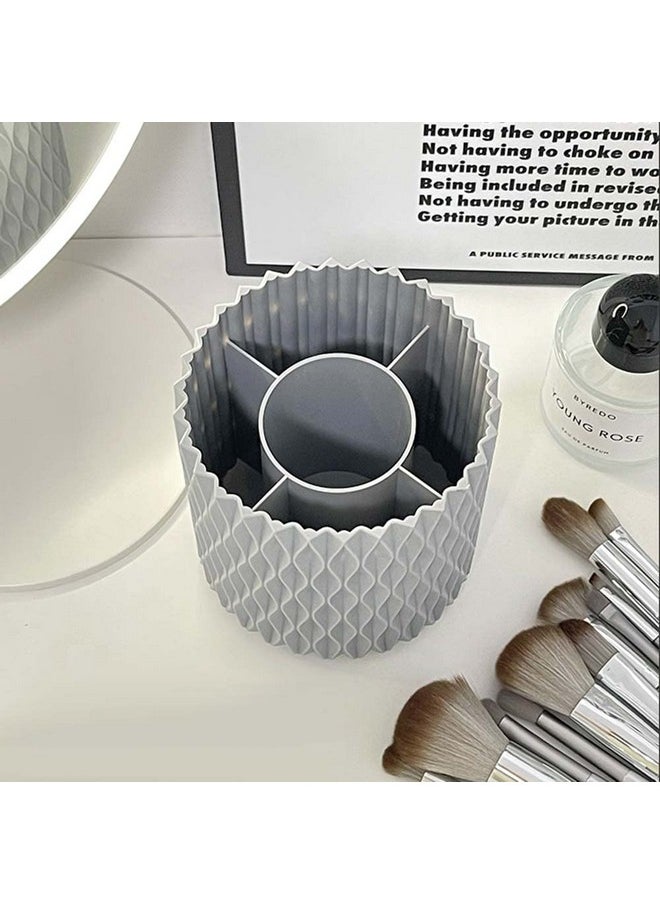 OWLFAVO - Rotate Desk Organizer, Spinning Pen Holder Stationery, 360-Degree Pencil Accessories Storage Caddy Tray For College, Home, Office, Makeup Brush, 5 Compartments, Gray - Image 1