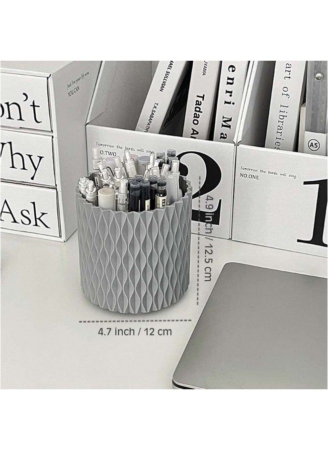 OWLFAVO - Rotate Desk Organizer, Spinning Pen Holder Stationery, 360-Degree Pencil Accessories Storage Caddy Tray For College, Home, Office, Makeup Brush, 5 Compartments, Gray - Image 1