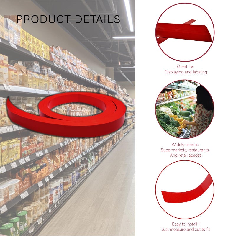 STORE FIXTURES DIRECT Decorative Gondola Shelving Pre Cut Vinyl Insert Strips 48" x 1.25" Shelf C-Channel, Red, 100 Pack - Image 3