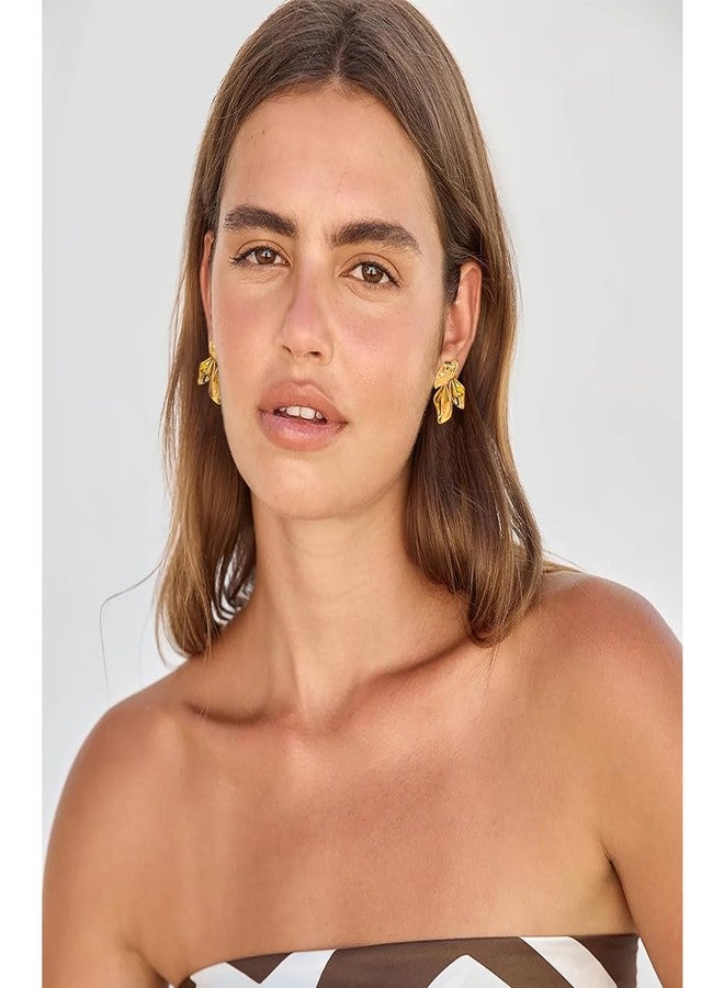 FAUTHENTICUTE 14k Gold Flower Dangle Earrings For Women 3pcs Flower Petals Statement Earring With Pistil Hugged, Medium, Brass, No Gemstone - Image 3