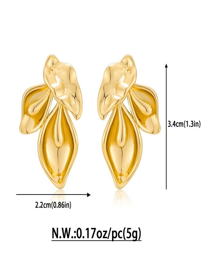 FAUTHENTICUTE 14k Gold Flower Dangle Earrings For Women 3pcs Flower Petals Statement Earring With Pistil Hugged, Medium, Brass, No Gemstone - Image 5
