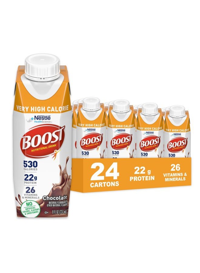 Boost Very High Calorie Nutritional Drink – Helps Weight Gain & Maintenance - 530 Calories - 26 Vitamins & Minerals - 22 g Protein - Calorie-Dense Nutritional Drink - Chocolate - 8 fl oz (Pack of 24) - Image 1