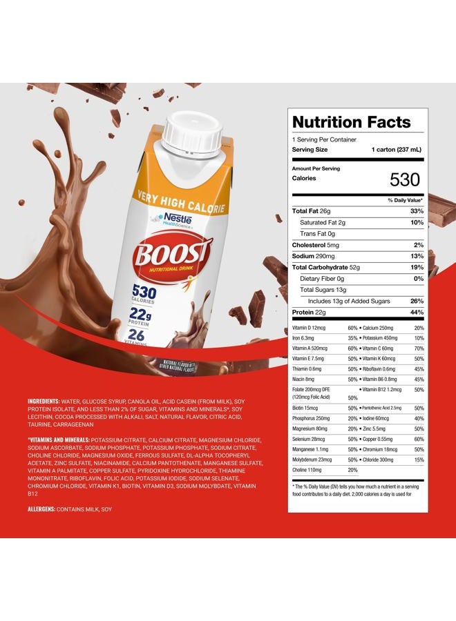 Boost Very High Calorie Nutritional Drink – Helps Weight Gain & Maintenance - 530 Calories - 26 Vitamins & Minerals - 22 g Protein - Calorie-Dense Nutritional Drink - Chocolate - 8 fl oz (Pack of 24) - Image 2