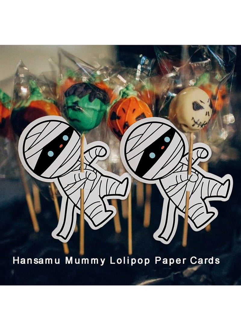 HANSAMU 100 Pcs Halloween Candy Holder Paper Cards Mummy Lollipop Chocolate Sweets Holders Wrapping Decorations Supplies for Halloween Party Gift Accessories  - Image 4