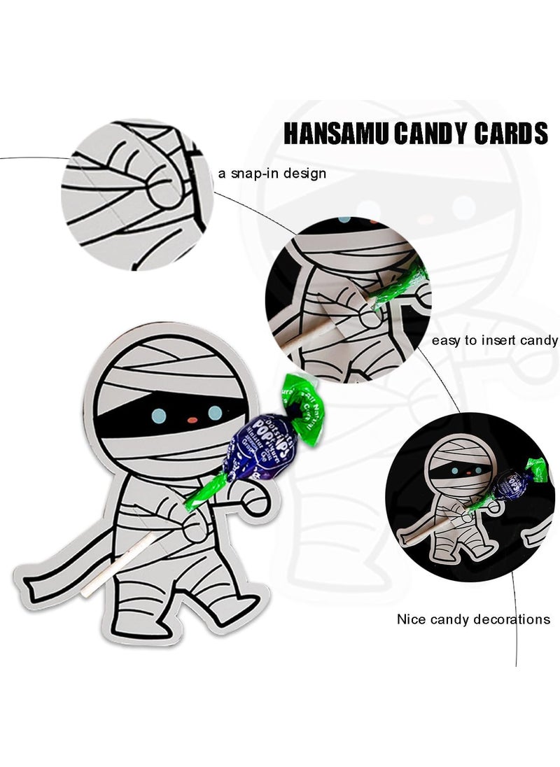 HANSAMU 100 Pcs Halloween Candy Holder Paper Cards Mummy Lollipop Chocolate Sweets Holders Wrapping Decorations Supplies for Halloween Party Gift Accessories  - Image 2