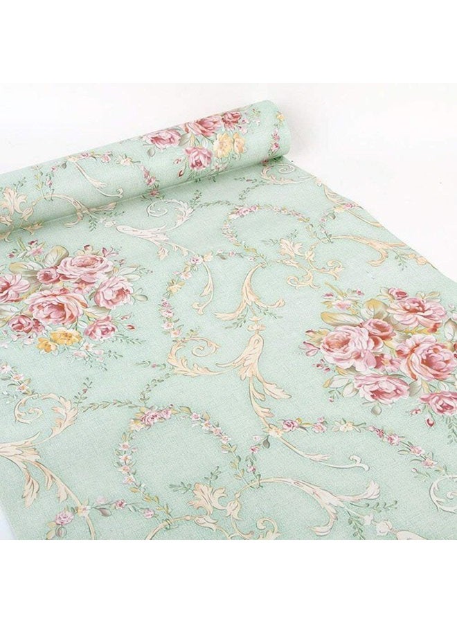 UPREDO Vintage Light Green Rural Rose Adhesive Paper Shelf Liner Funitures Dresser Drawer Cabinet Decor 17.7 Inch by 96 Inch - Image 2