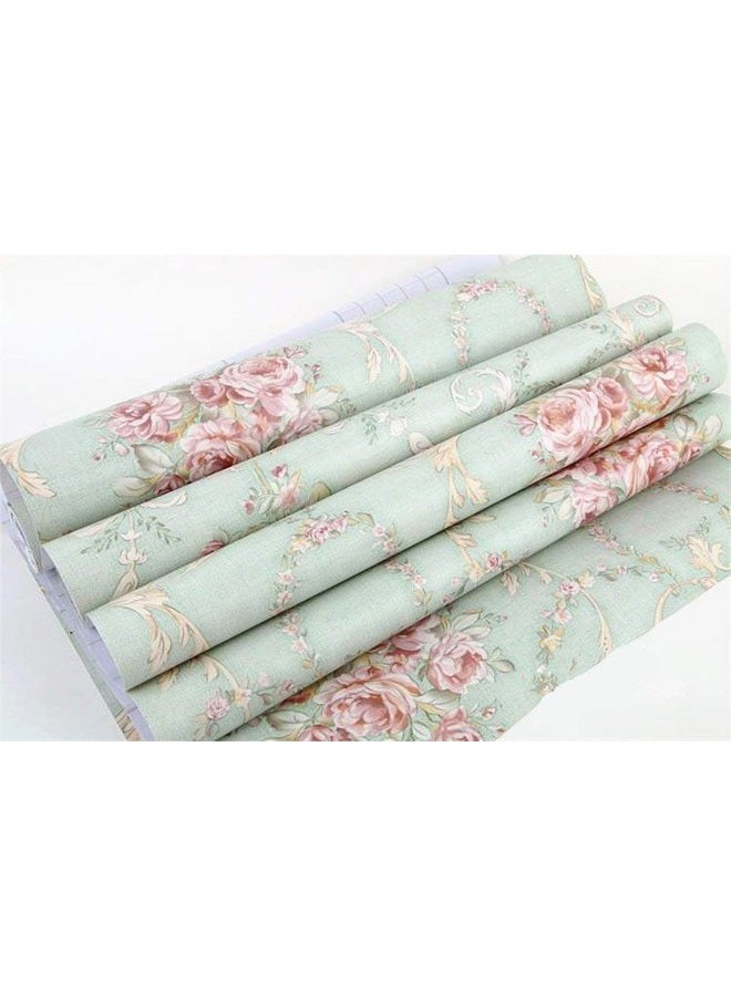 UPREDO Vintage Light Green Rural Rose Adhesive Paper Shelf Liner Funitures Dresser Drawer Cabinet Decor 17.7 Inch by 96 Inch - Image 3