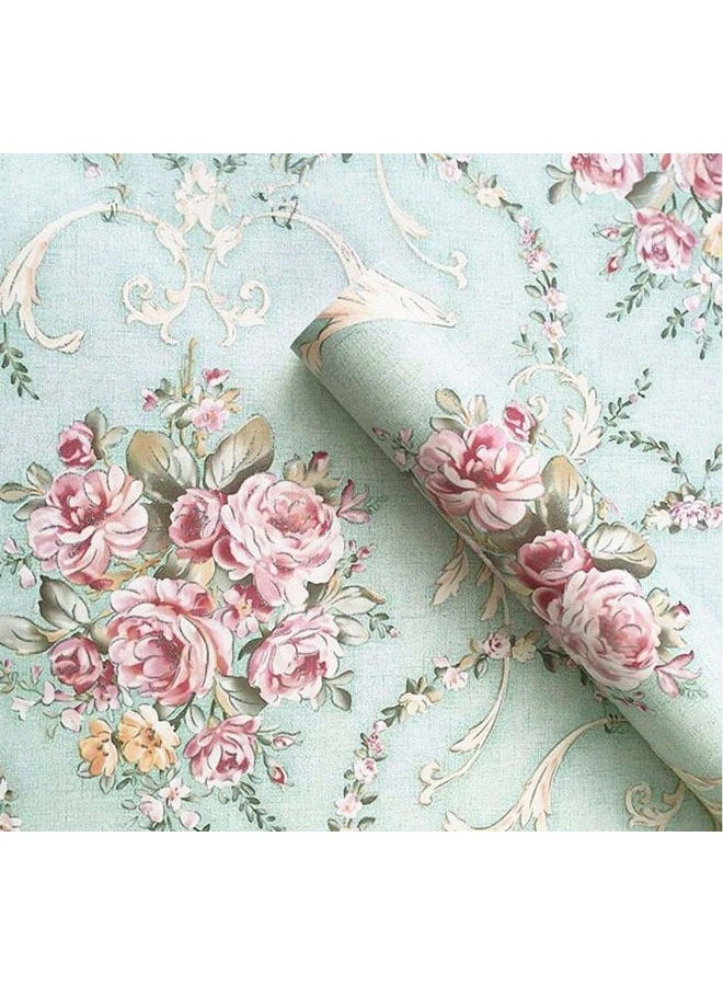UPREDO Vintage Light Green Rural Rose Adhesive Paper Shelf Liner Funitures Dresser Drawer Cabinet Decor 17.7 Inch by 96 Inch - Image 1