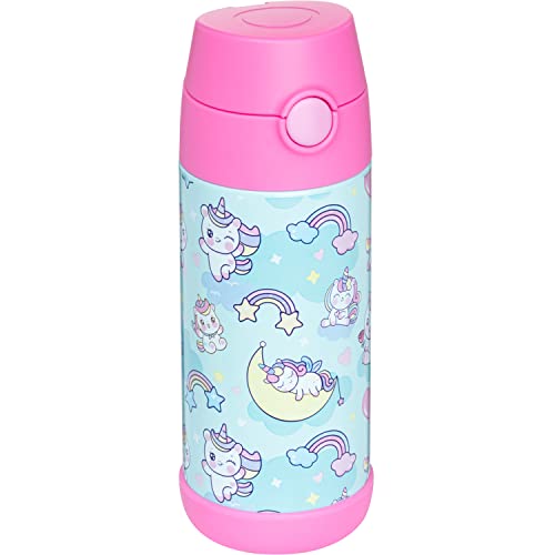 Snug Insulated Kids Water Bottle with Straw & Spout – Double-Wall Stainless Steel, Leakproof, Easy-Flip Lid – For School, Travel, Toddlers & Big Kids - Unicorns, 12oz - Image 1