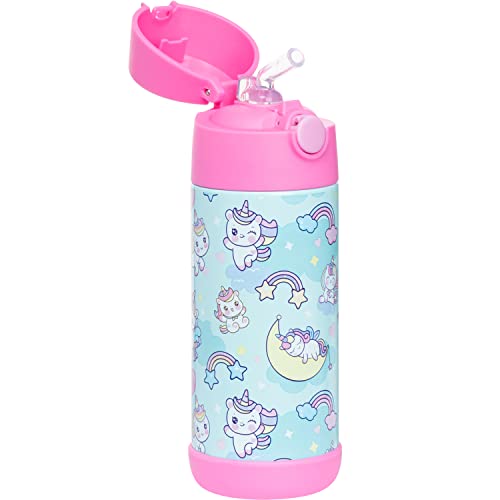 Snug Insulated Kids Water Bottle with Straw & Spout – Double-Wall Stainless Steel, Leakproof, Easy-Flip Lid – For School, Travel, Toddlers & Big Kids - Unicorns, 12oz - Image 2