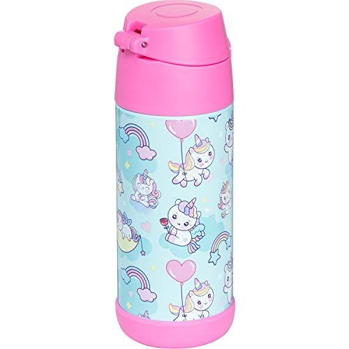 Snug Insulated Kids Water Bottle with Straw & Spout – Double-Wall Stainless Steel, Leakproof, Easy-Flip Lid – For School, Travel, Toddlers & Big Kids - Unicorns, 12oz - Image 3