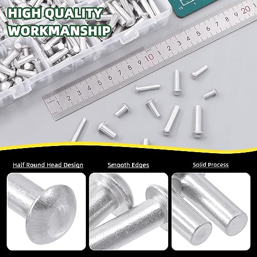 Keadic 300Pcs 12 Sizes Solid Aluminum Brazier Head Rivets Assortment Set, M4 M5 M6 10mm 14mm 20mm 25mm Length Aluminum Rivets Fastener for Household Machinery Automobile Industry - Image 4