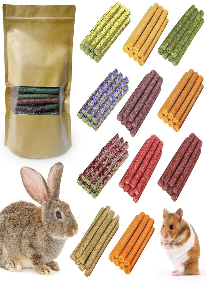Tyotrbs 77Pcs Guinea Pig Sticks,Rabbit Chew Sticks, Bunny Chew Stick 11 Flavors Natural Grass Molar Teeth Stick, Mixing Flowers, Roses, Calendula and Forget Me Not, Small Animals Treats - Image 1