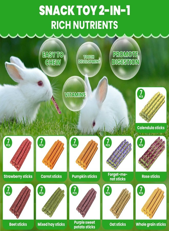 Tyotrbs 77Pcs Guinea Pig Sticks,Rabbit Chew Sticks, Bunny Chew Stick 11 Flavors Natural Grass Molar Teeth Stick, Mixing Flowers, Roses, Calendula and Forget Me Not, Small Animals Treats - Image 2