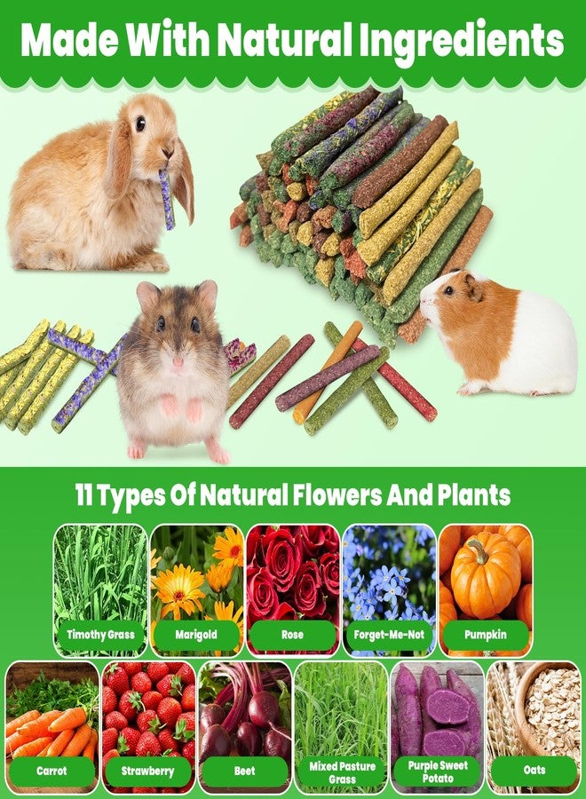 Tyotrbs 77Pcs Guinea Pig Sticks,Rabbit Chew Sticks, Bunny Chew Stick 11 Flavors Natural Grass Molar Teeth Stick, Mixing Flowers, Roses, Calendula and Forget Me Not, Small Animals Treats - Image 4