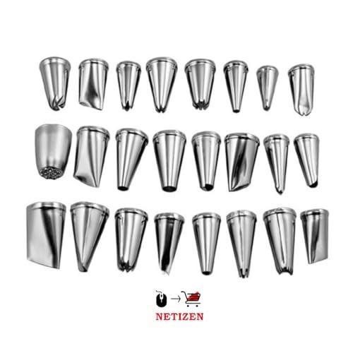 Netizen 24 pcs Stainless Steel Nozzles Set for Cake Decorating for Icing on Cakes, Cupcakes and Pastry, Cake Nozzle Set, Nozzle Set, Cake Making Set, Nozzle for Cake etc - Image 4