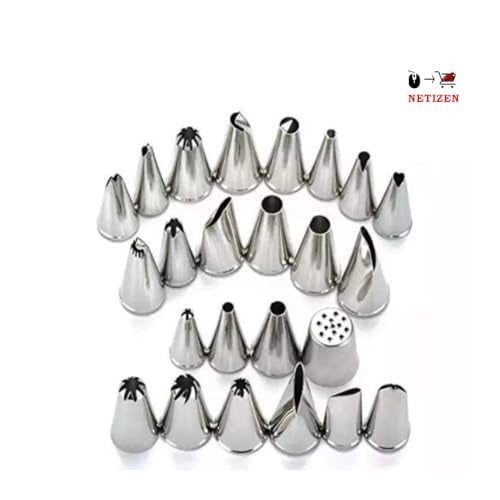 Netizen 24 pcs Stainless Steel Nozzles Set for Cake Decorating for Icing on Cakes, Cupcakes and Pastry, Cake Nozzle Set, Nozzle Set, Cake Making Set, Nozzle for Cake etc - Image 2