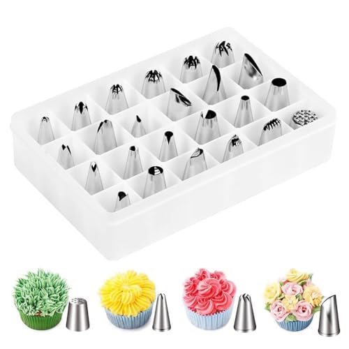 Netizen 24 pcs Stainless Steel Nozzles Set for Cake Decorating for Icing on Cakes, Cupcakes and Pastry, Cake Nozzle Set, Nozzle Set, Cake Making Set, Nozzle for Cake etc - Image 1