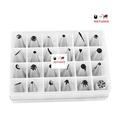 Netizen 24 pcs Stainless Steel Nozzles Set for Cake Decorating for Icing on Cakes, Cupcakes and Pastry, Cake Nozzle Set, Nozzle Set, Cake Making Set, Nozzle for Cake etc - Image 5