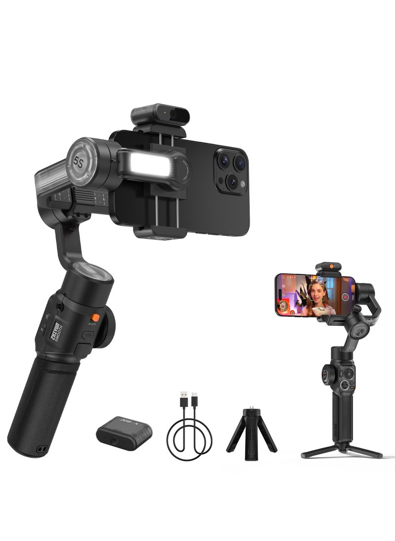 Zhiyun ZHIYUN Smooth 5S AI Combo 3-Axis Gimbal Stabilizer for iPhone 15 Pro Max & Android Smartphone Gimbal with AI Tracker, Built-in Fill Light, Tripod, Phone Stabilizer for Video Recording Vlog Filming  - Image 1