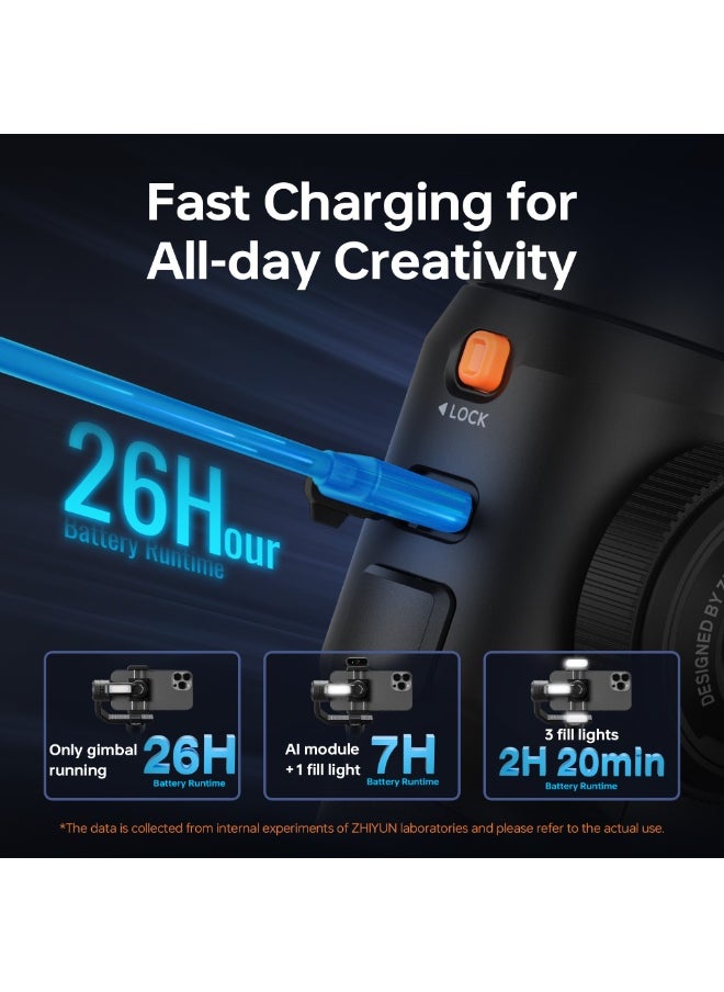 Zhiyun ZHIYUN Smooth 5S AI Combo 3-Axis Gimbal Stabilizer for iPhone 15 Pro Max & Android Smartphone Gimbal with AI Tracker, Built-in Fill Light, Tripod, Phone Stabilizer for Video Recording Vlog Filming  - Image 2