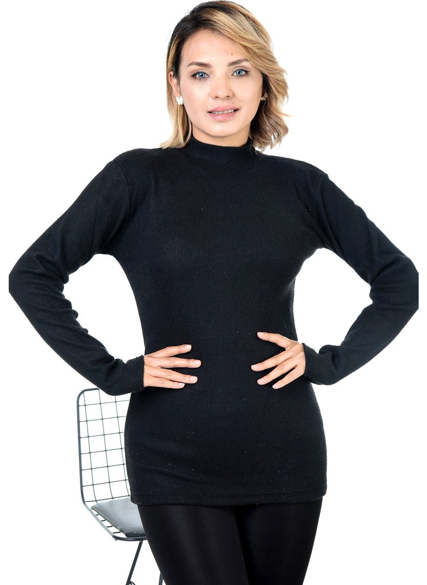 Belifanti Collection Women's Black Half Turtleneck Sweater  - Image 2