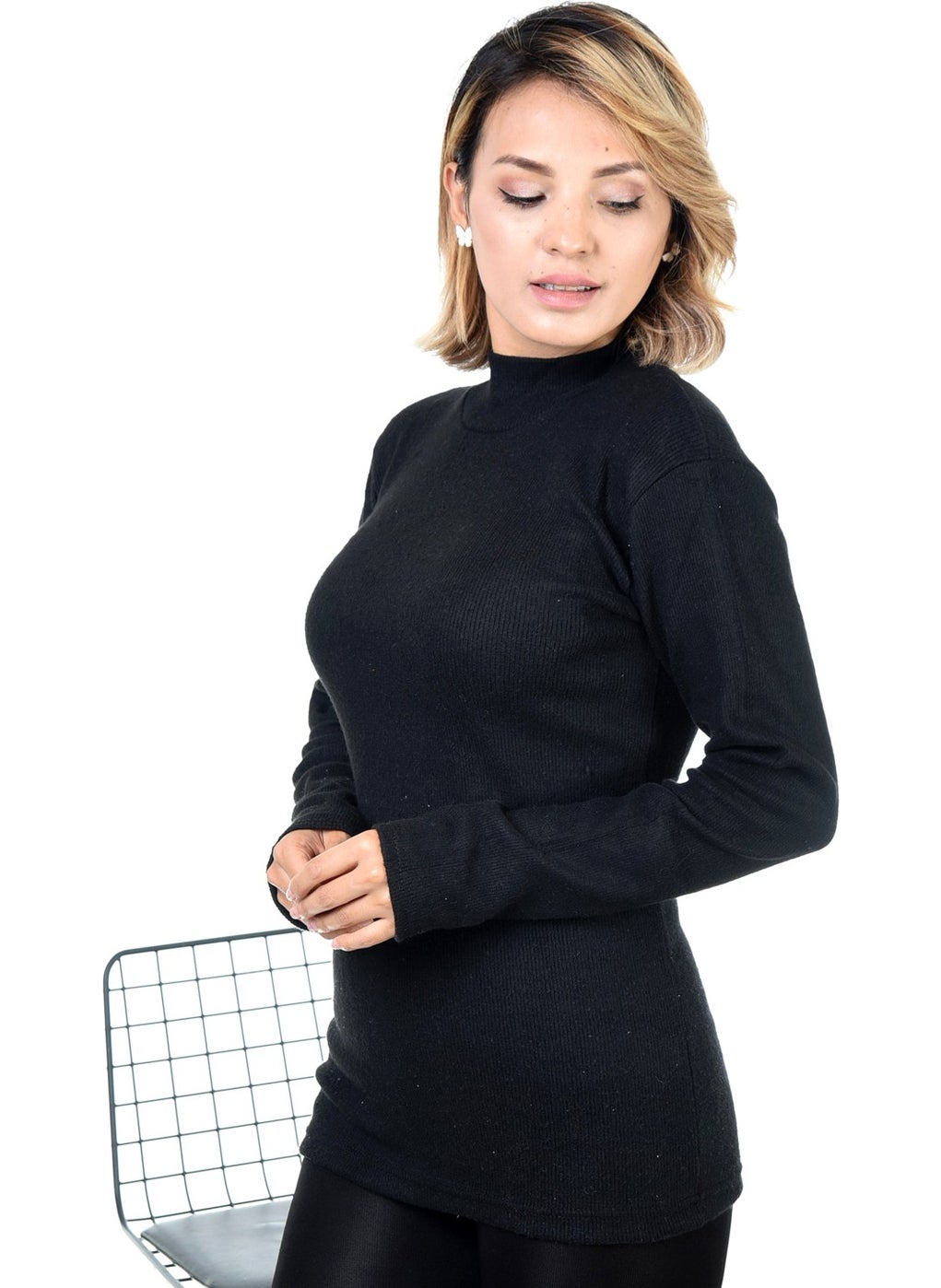 Belifanti Collection Women's Black Half Turtleneck Sweater  - Image 3