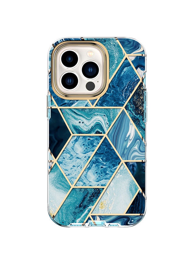 O Ozone Marble Gloss Series Cover for iPhone 13 Pro Case Full-Body Shockproof - Blue - Image 2
