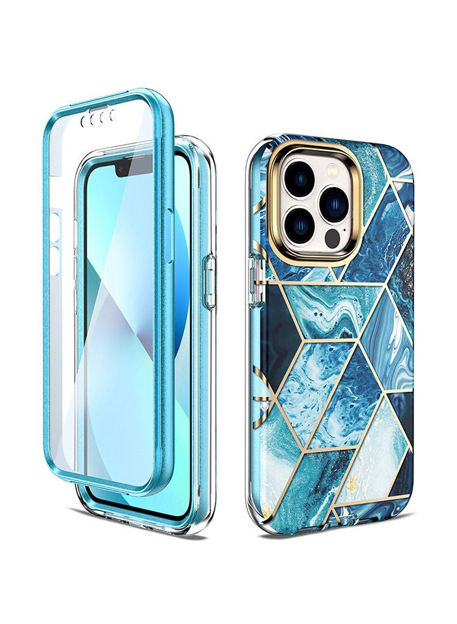 O Ozone Marble Gloss Series Cover for iPhone 13 Pro Case Full-Body Shockproof - Blue - Image 1