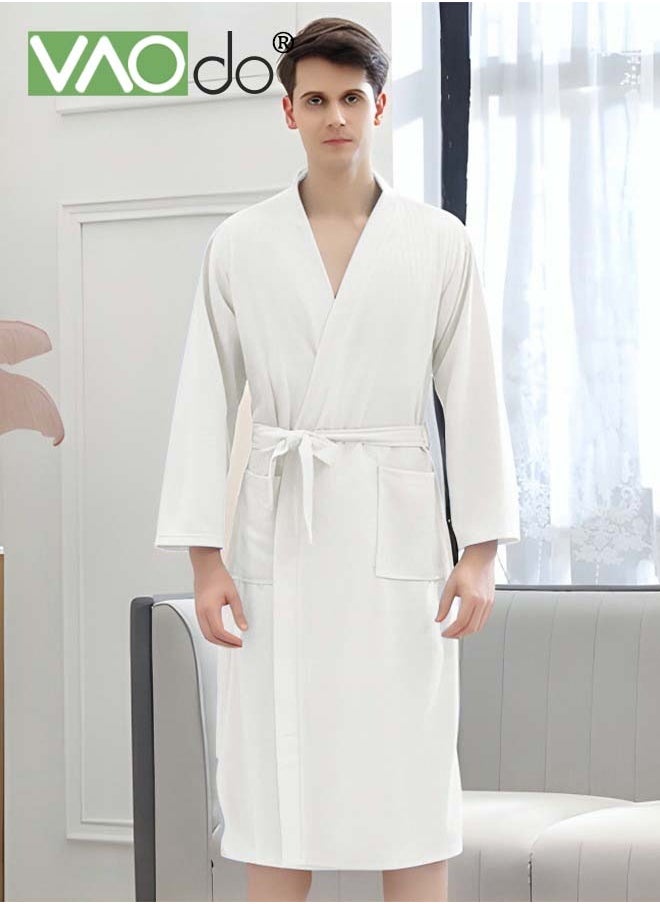 VAOdo - Men's Bathrobe Light Super Absorbent Skin-friendly Home Clothes Suitable For All Seasons Nightgown White - Image 1