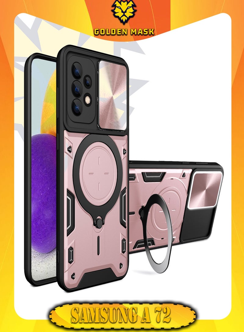 GOLDEN MASK GOLDEN MASK For Samsung Galaxy A72 Armored Camera Shield Cover Camera Lend Protection, Built-in 360° (Rose Gold)