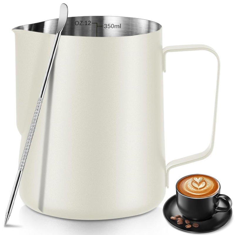 NewGF Frothing Milk Pitcher 12 oz350 ml Stainless Steel Frothing Milk Jug with Latte Art Penwith Internal Measurements for Cappuccino Espresso and Morewhite - Image 2