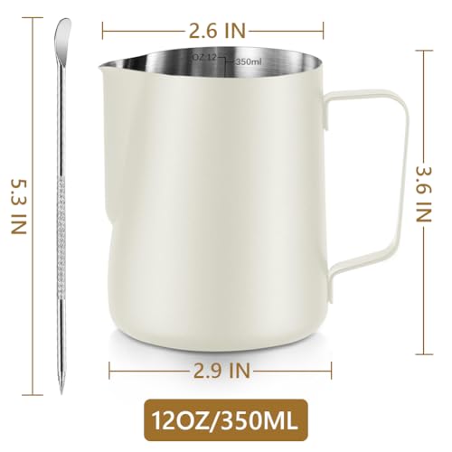NewGF Frothing Milk Pitcher 12 oz350 ml Stainless Steel Frothing Milk Jug with Latte Art Penwith Internal Measurements for Cappuccino Espresso and Morewhite - Image 3