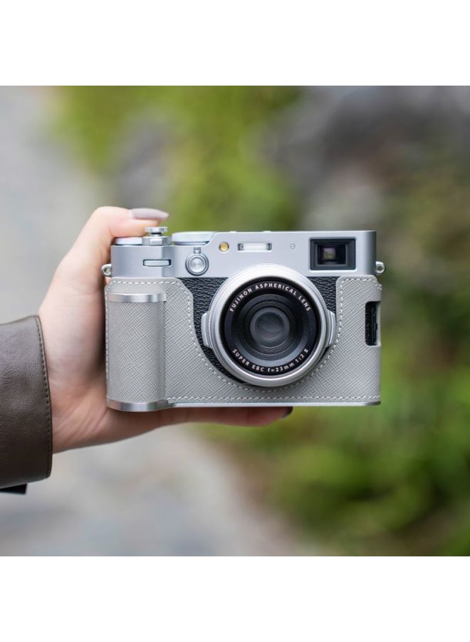 For Fuji Xm5 Handle Protective Case X100vi Handle Leather Case Camera Bag Base Shoulder Strap Quick Release Wrist Strap-Color:Handle X100vi Seagull Gray Leather Protective Cover - Image 1