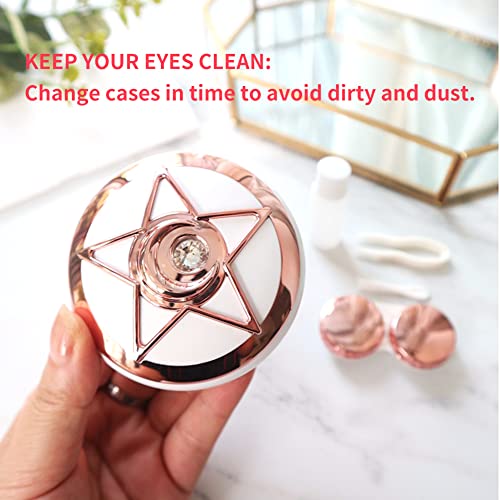 ofone Contact Lens Case, Star Contact Lenses Cases Travel with Remover Tool Tweezers Mirror Contact Solution Bottle Contacts Storage Container Kit for Women (Rose Gold) - Image 4