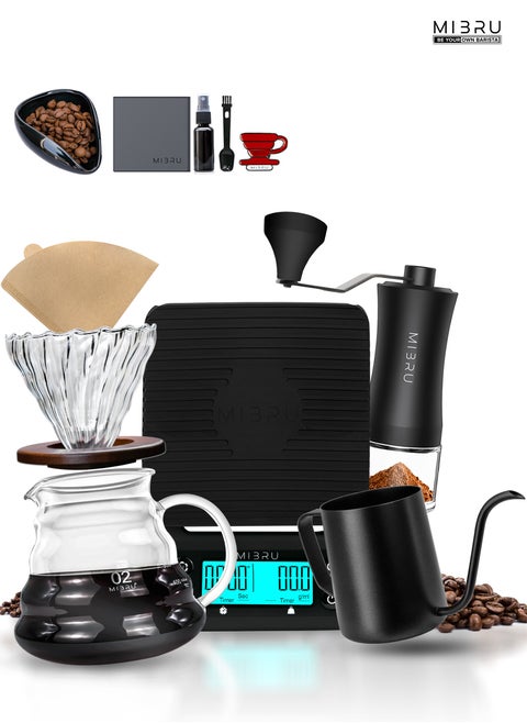 مجموعة V60 تقطير القهوة احترافية بكج من 8 قطع اداوت قهوة مختصة لون اسود مع ميزان قهوة دقيق